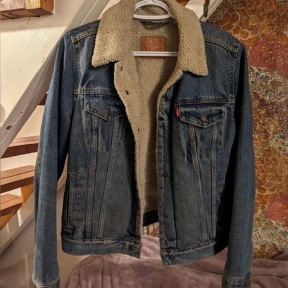 Levi's Original Sherpa Trucker Jacket, Denim Jean, Women's Large - Picture 2 of 3